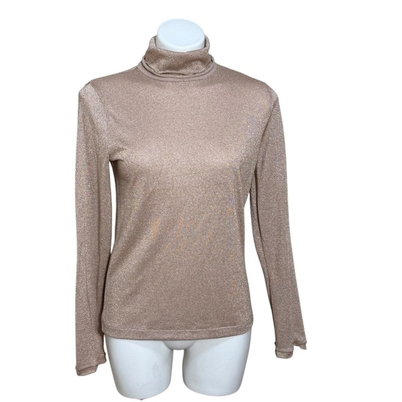 J. Crew metallic rose gold beige turtleneck black label  size medium - Picture 1 of 4
